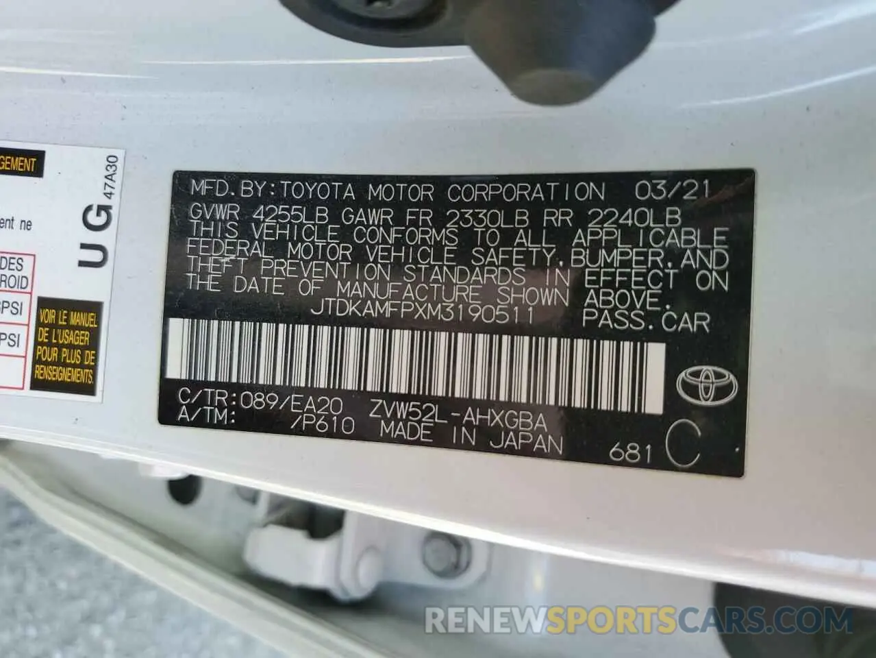 13 Photograph of a damaged car JTDKAMFPXM3190511 TOYOTA PRIUS 2021