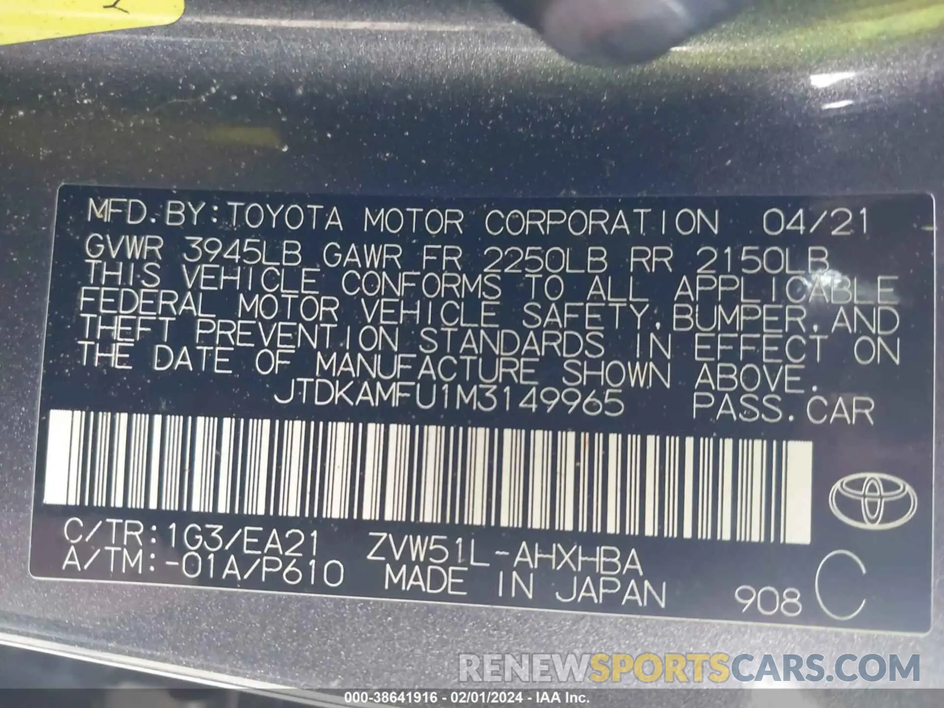 9 Photograph of a damaged car JTDKAMFU1M3149965 TOYOTA PRIUS 2021