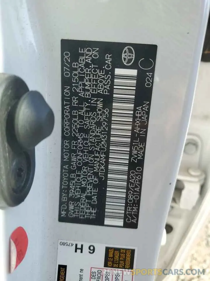 12 Photograph of a damaged car JTDKAMFU2M3129756 TOYOTA PRIUS 2021