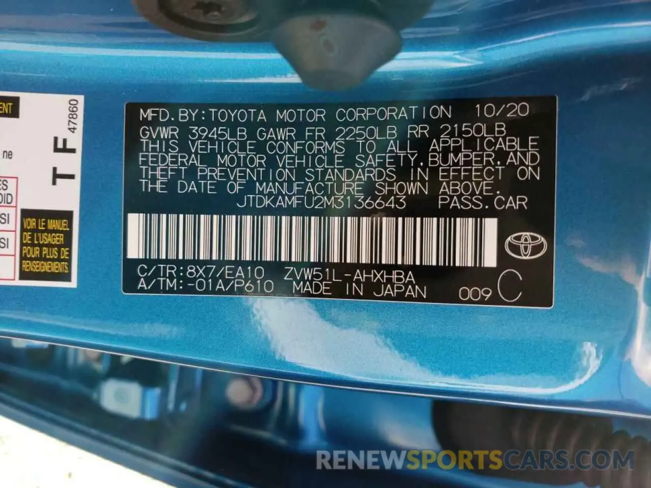 10 Фотография поврежденного автомобиля JTDKAMFU2M3136643 TOYOTA PRIUS 2021