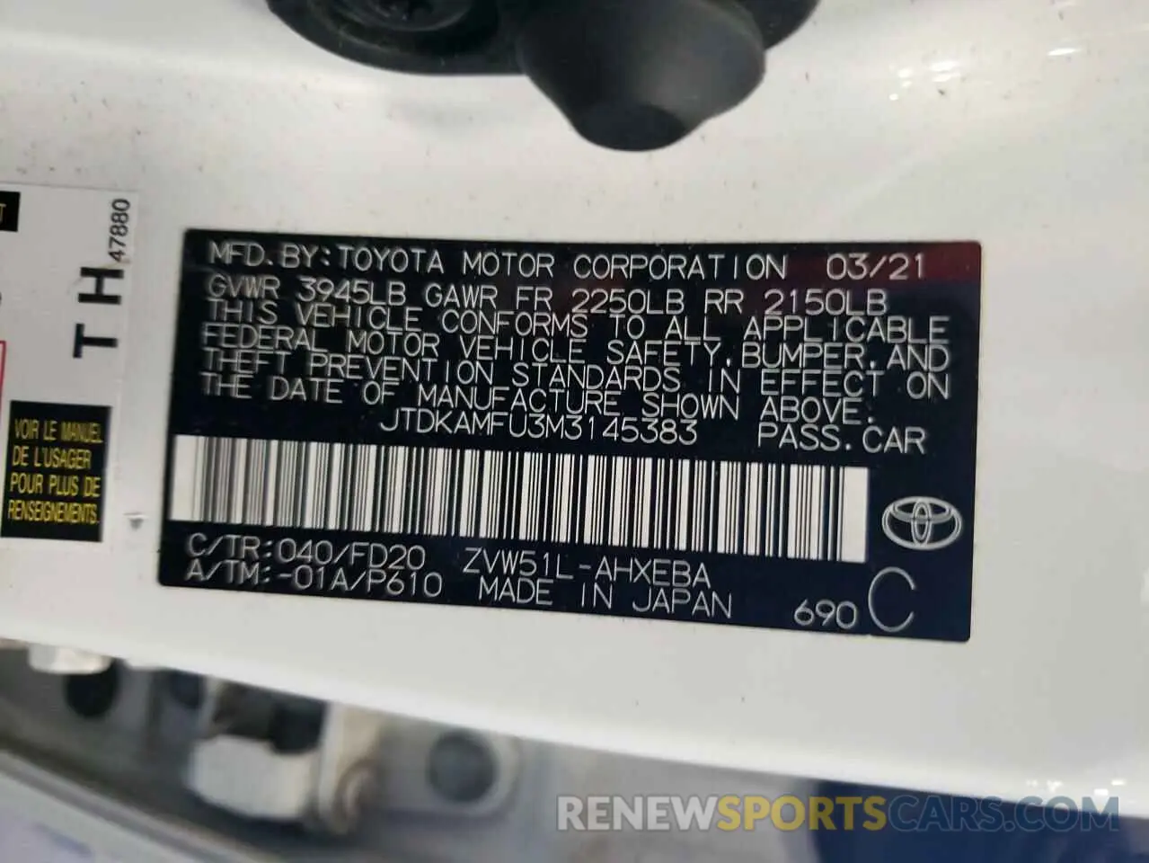 12 Photograph of a damaged car JTDKAMFU3M3145383 TOYOTA PRIUS 2021