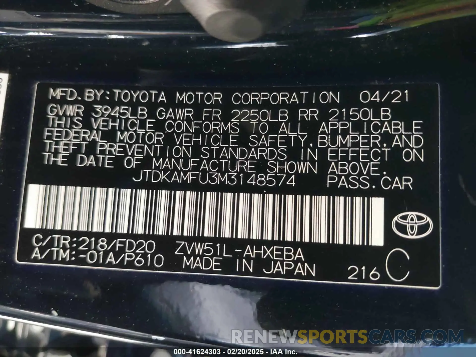 9 Photograph of a damaged car JTDKAMFU3M3148574 TOYOTA PRIUS 2021
