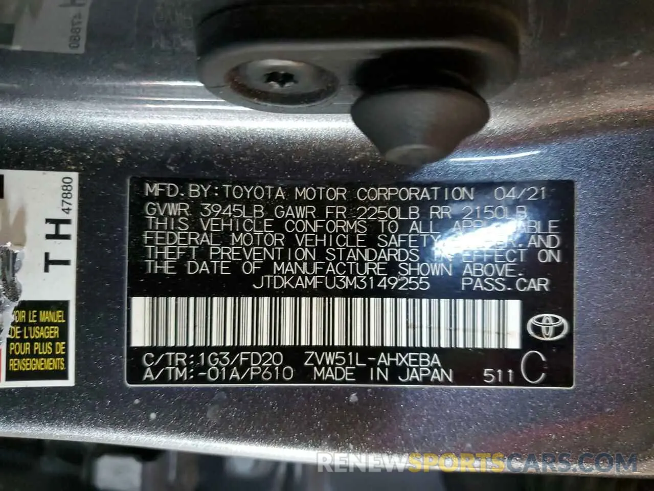 13 Photograph of a damaged car JTDKAMFU3M3149255 TOYOTA PRIUS 2021