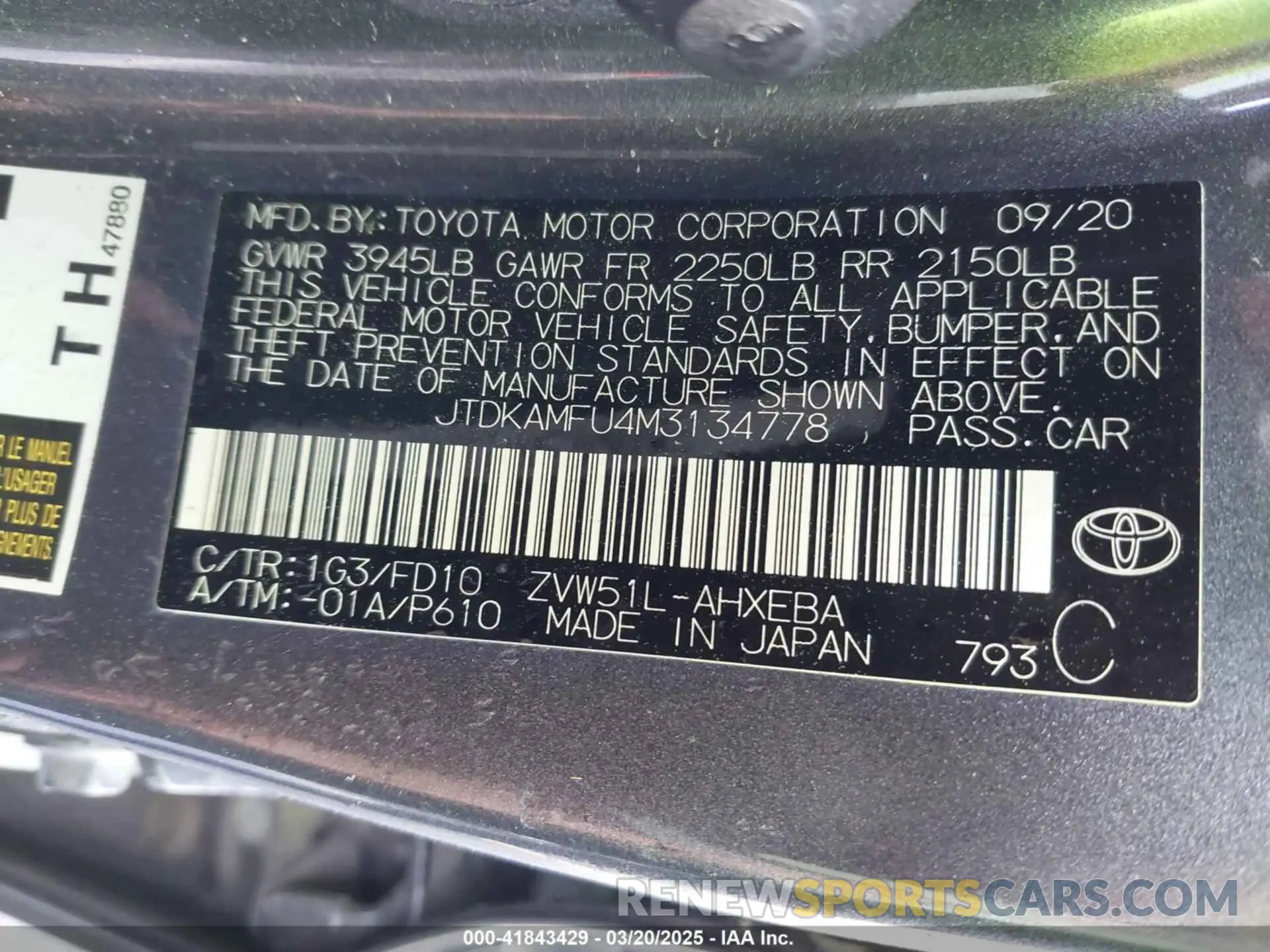 9 Photograph of a damaged car JTDKAMFU4M3134778 TOYOTA PRIUS 2021