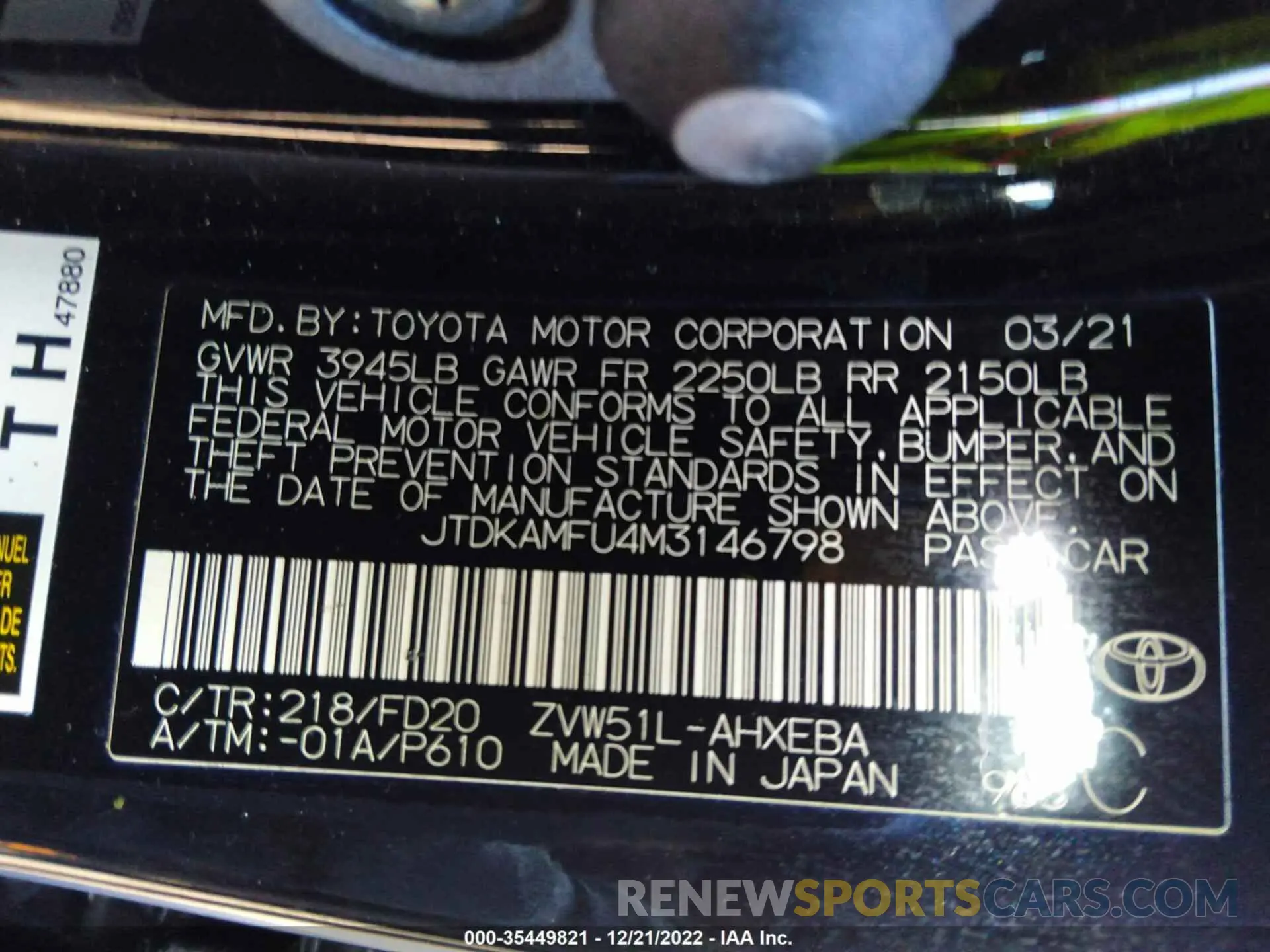 9 Photograph of a damaged car JTDKAMFU4M3146798 TOYOTA PRIUS 2021