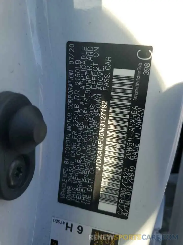 13 Фотография поврежденного автомобиля JTDKAMFU5M3127192 TOYOTA PRIUS 2021