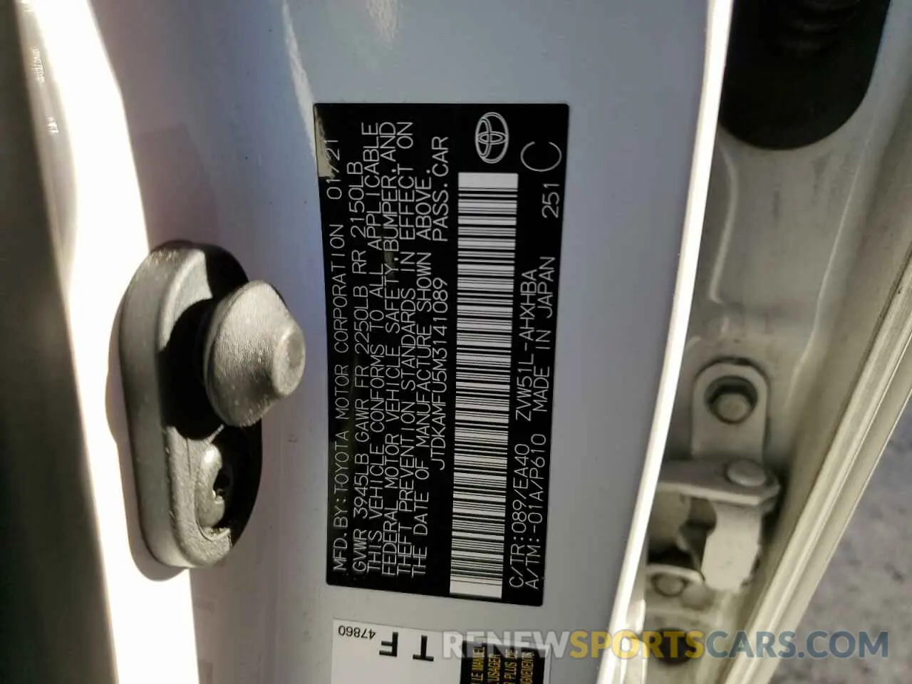 12 Фотография поврежденного автомобиля JTDKAMFU5M3141089 TOYOTA PRIUS 2021