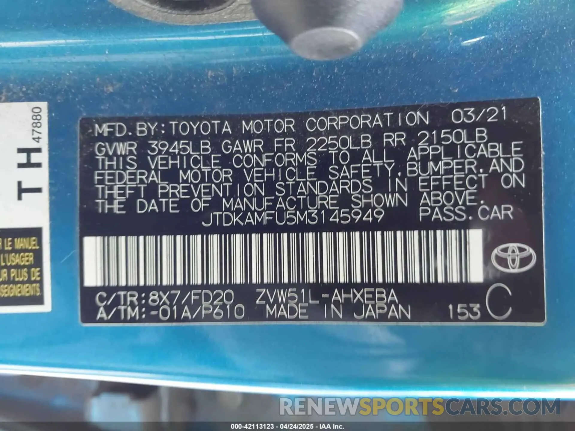 9 Photograph of a damaged car JTDKAMFU5M3145949 TOYOTA PRIUS 2021