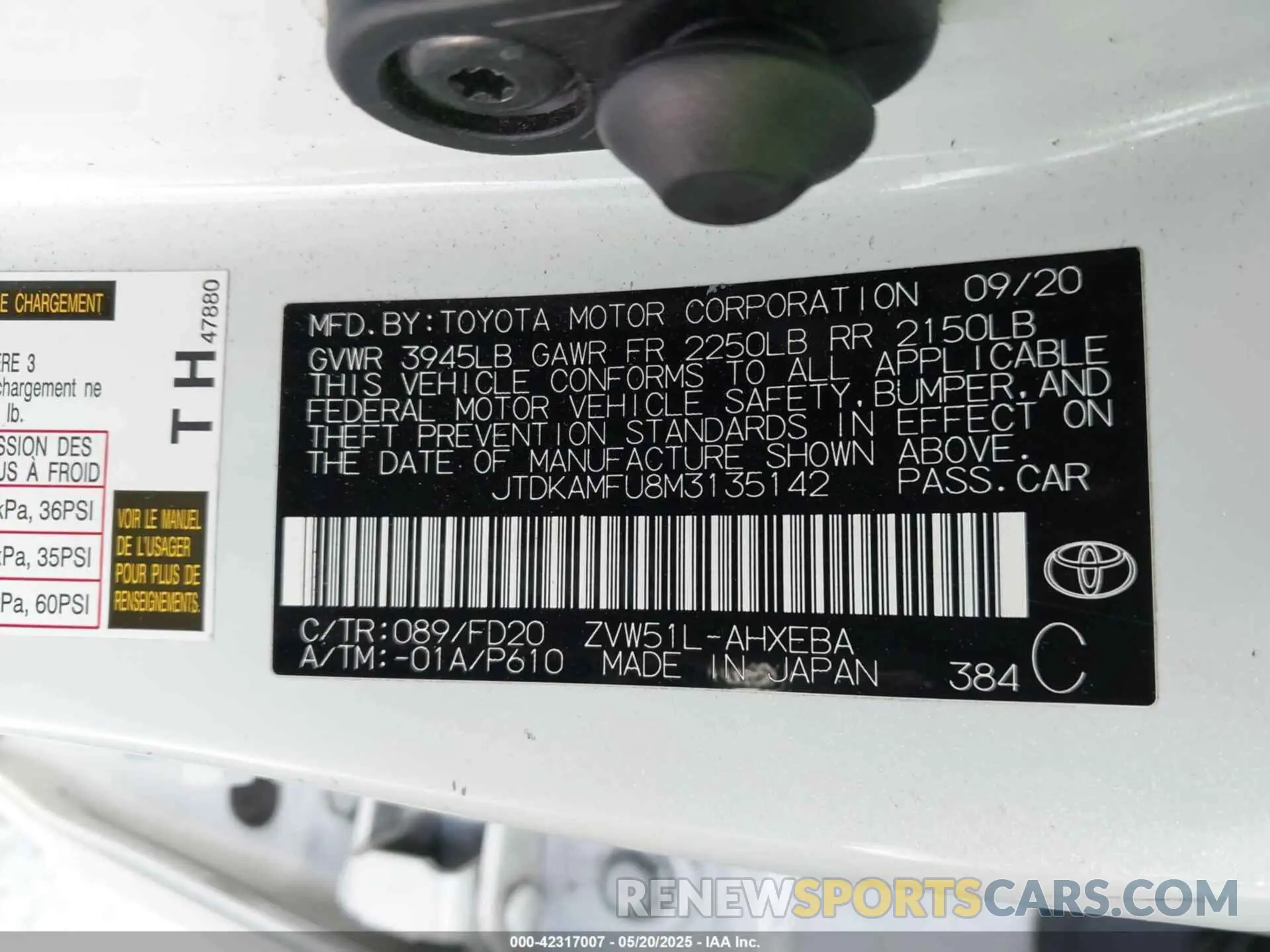 9 Photograph of a damaged car JTDKAMFU8M3135142 TOYOTA PRIUS 2021
