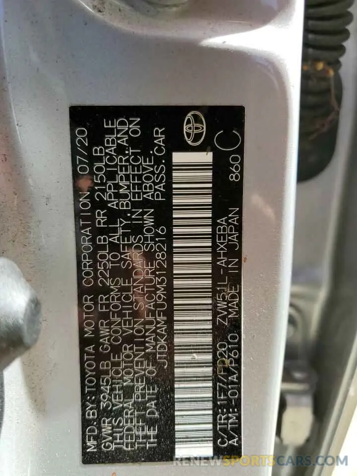 13 Photograph of a damaged car JTDKAMFU9M3128216 TOYOTA PRIUS 2021