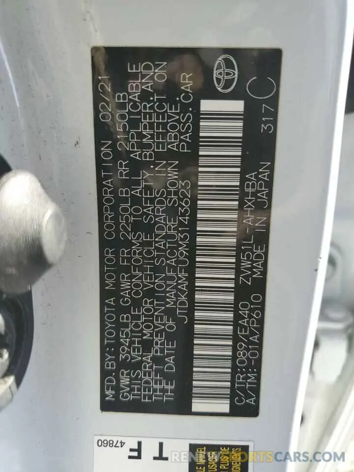 14 Фотография поврежденного автомобиля JTDKAMFU9M3143623 TOYOTA PRIUS 2021