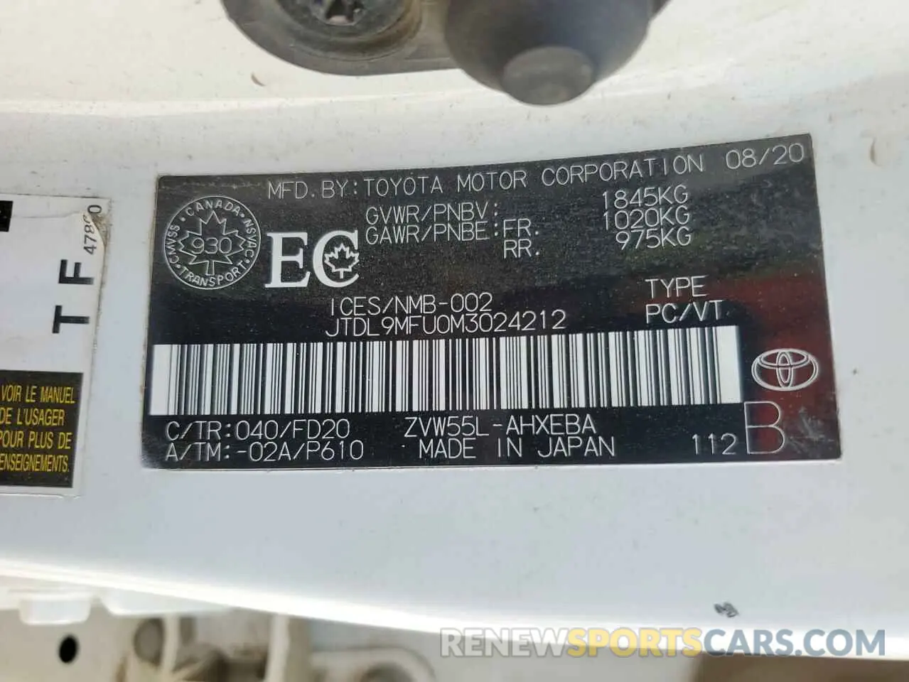 12 Фотография поврежденного автомобиля JTDL9MFU0M3024212 TOYOTA PRIUS 2021