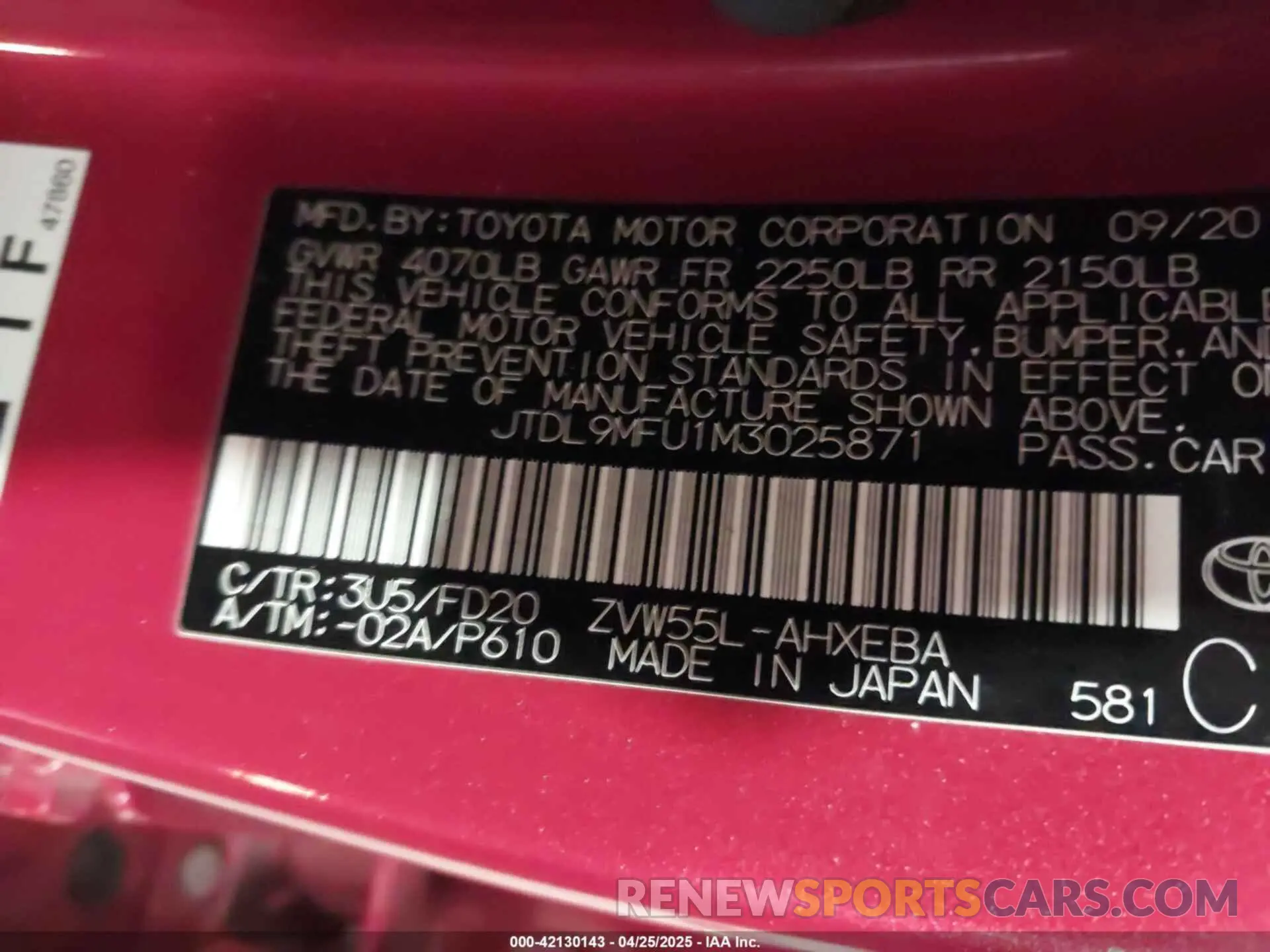 9 Photograph of a damaged car JTDL9MFU1M3025871 TOYOTA PRIUS 2021