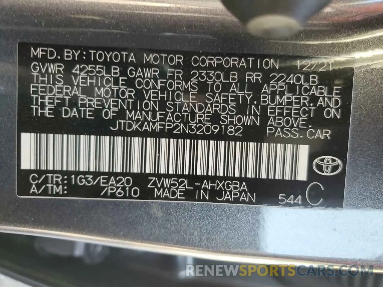 12 Photograph of a damaged car JTDKAMFP2N3209182 TOYOTA PRIUS 2022