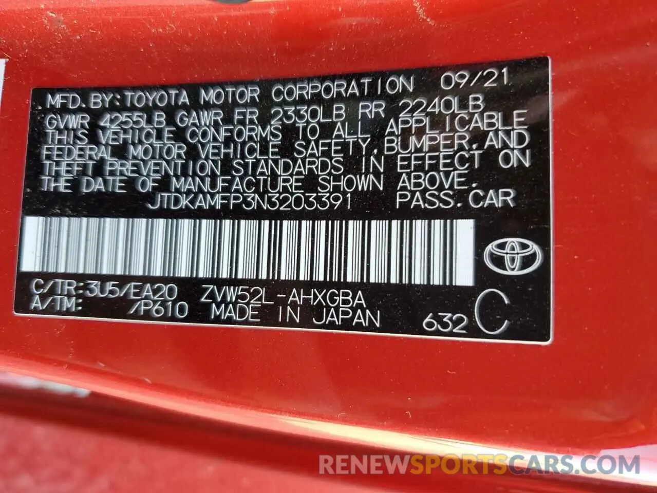 12 Фотография поврежденного автомобиля JTDKAMFP3N3203391 TOYOTA PRIUS 2022