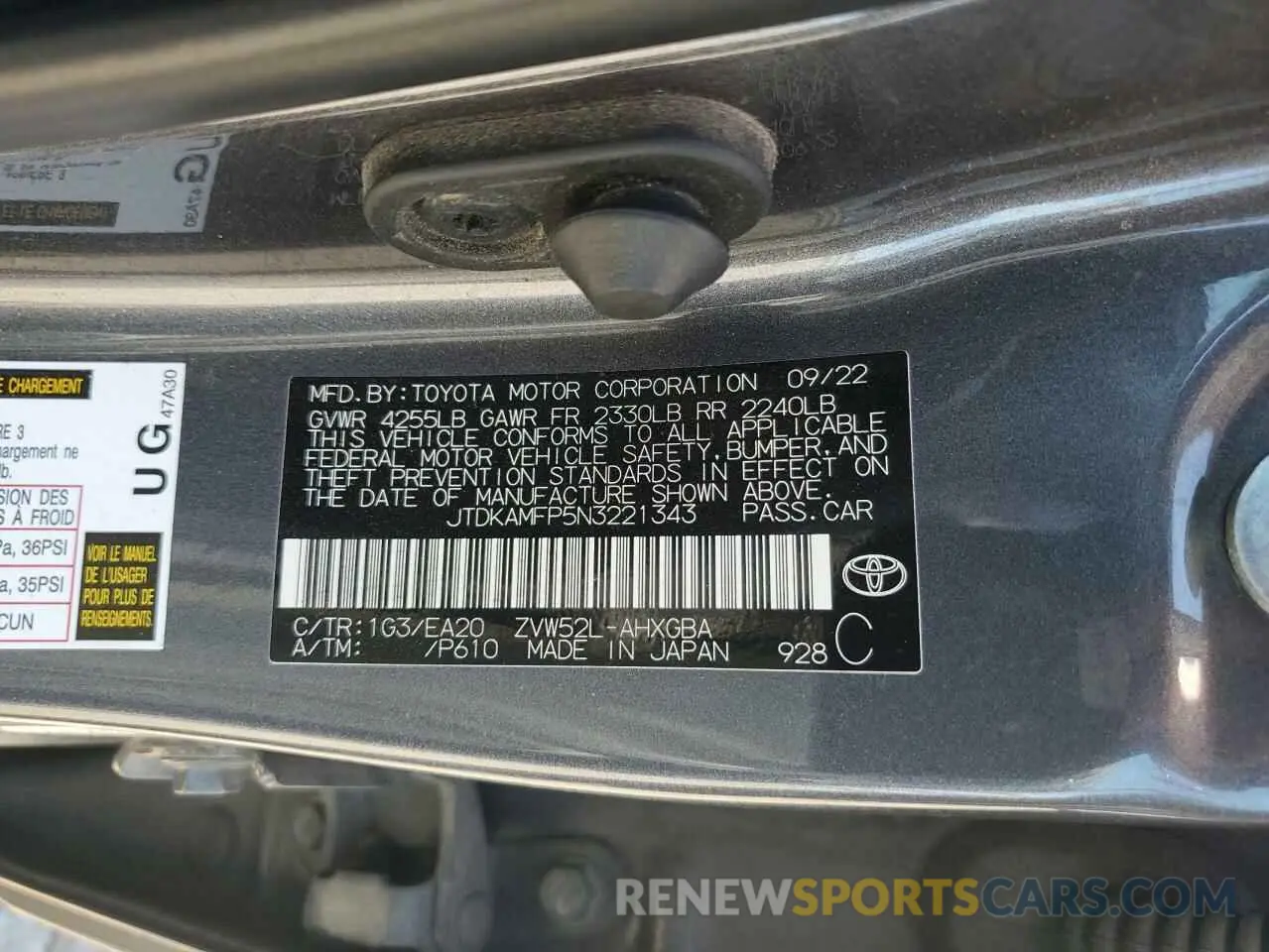 12 Photograph of a damaged car JTDKAMFP5N3221343 TOYOTA PRIUS 2022