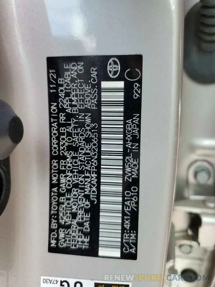13 Фотография поврежденного автомобиля JTDKAMFP6N3206513 TOYOTA PRIUS 2022