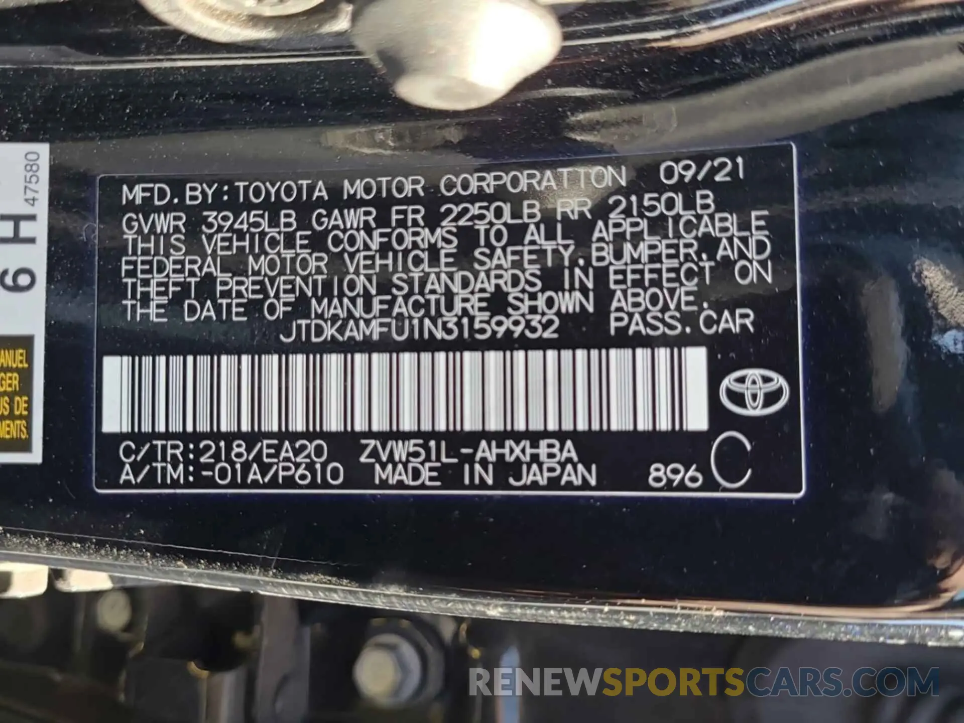 11 Фотография поврежденного автомобиля JTDKAMFU1N3159932 TOYOTA PRIUS 2022