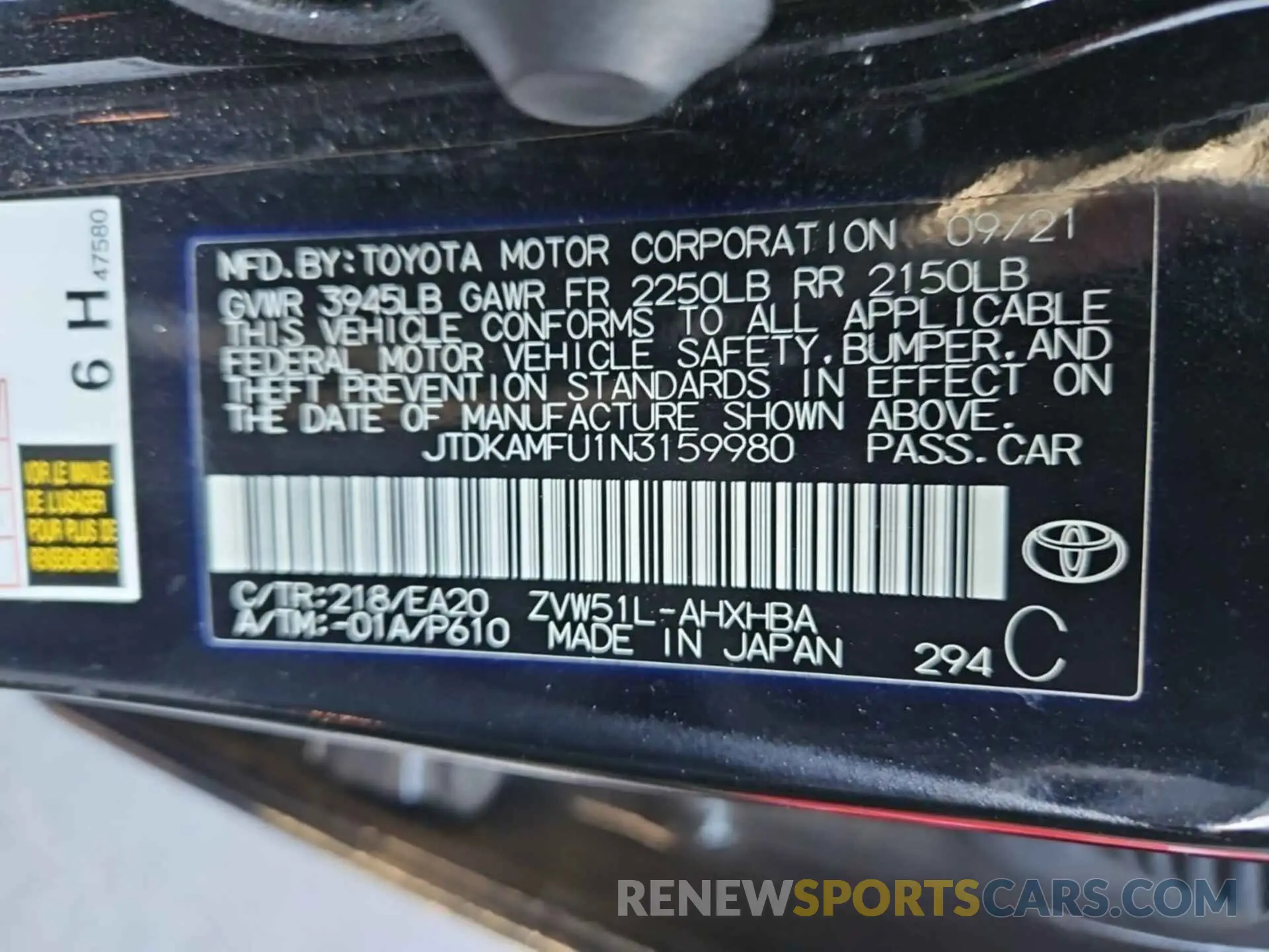 39 Фотография поврежденного автомобиля JTDKAMFU1N3159980 TOYOTA PRIUS 2022