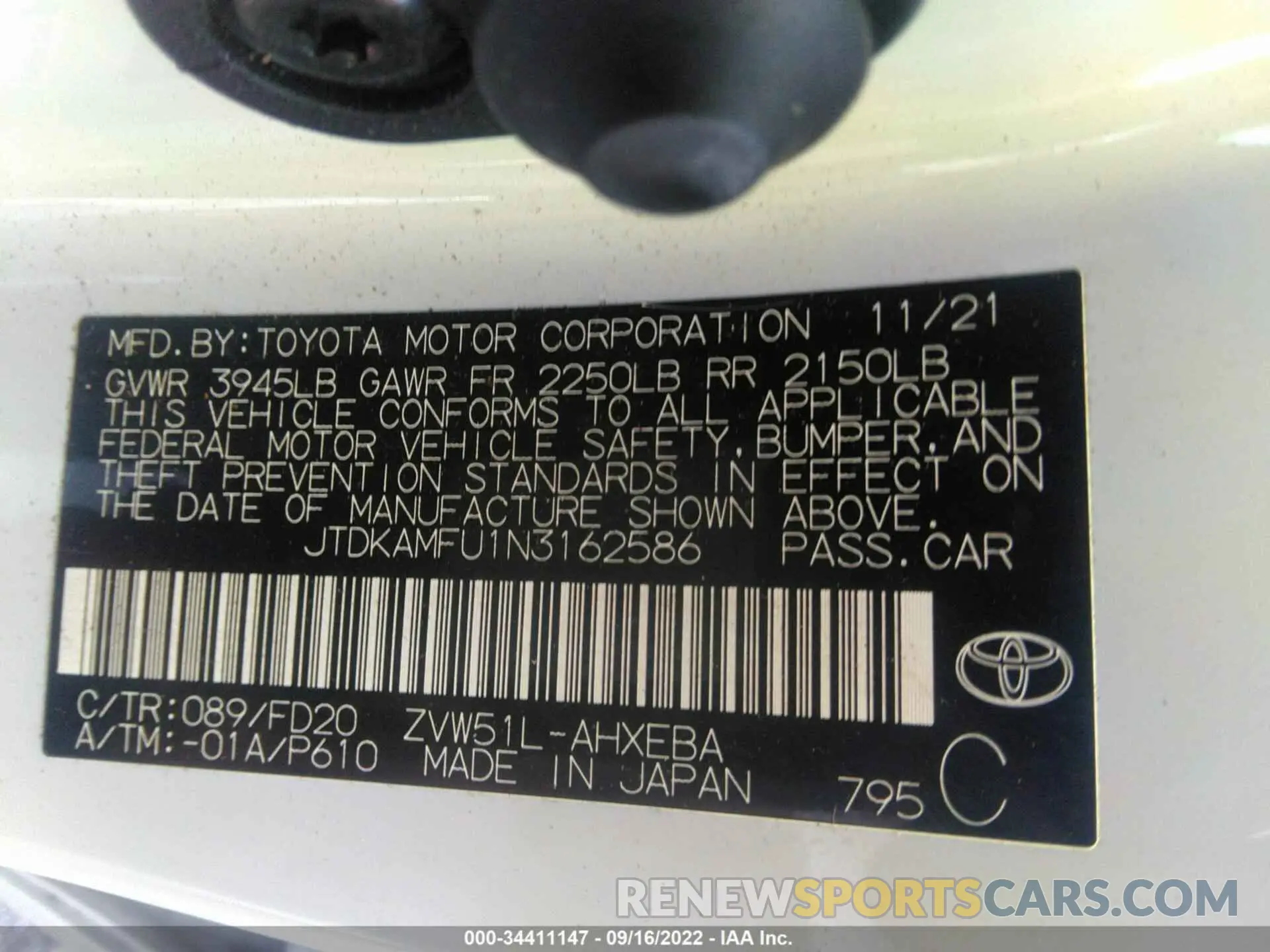 9 Photograph of a damaged car JTDKAMFU1N3162586 TOYOTA PRIUS 2022
