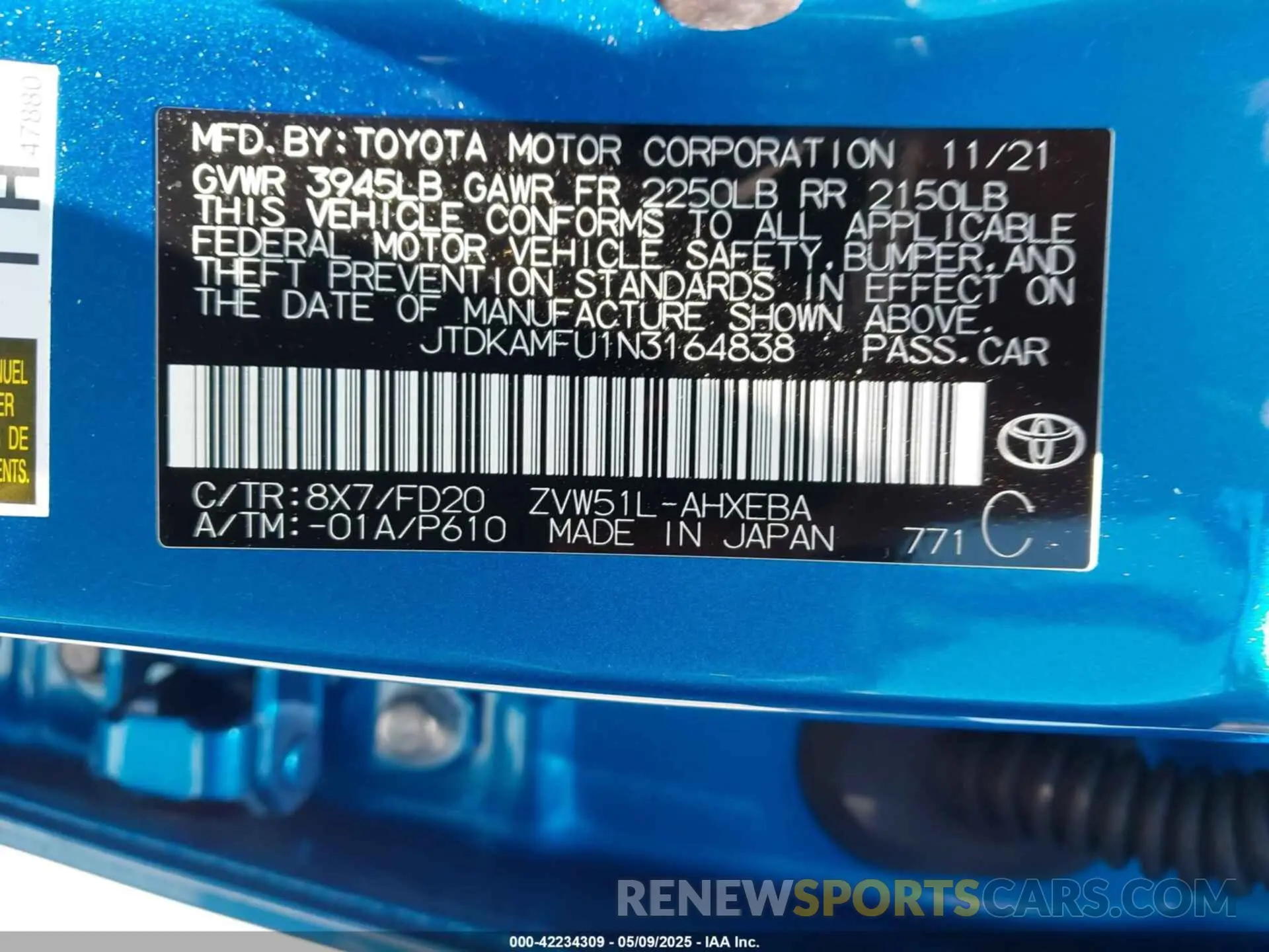9 Photograph of a damaged car JTDKAMFU1N3164838 TOYOTA PRIUS 2022