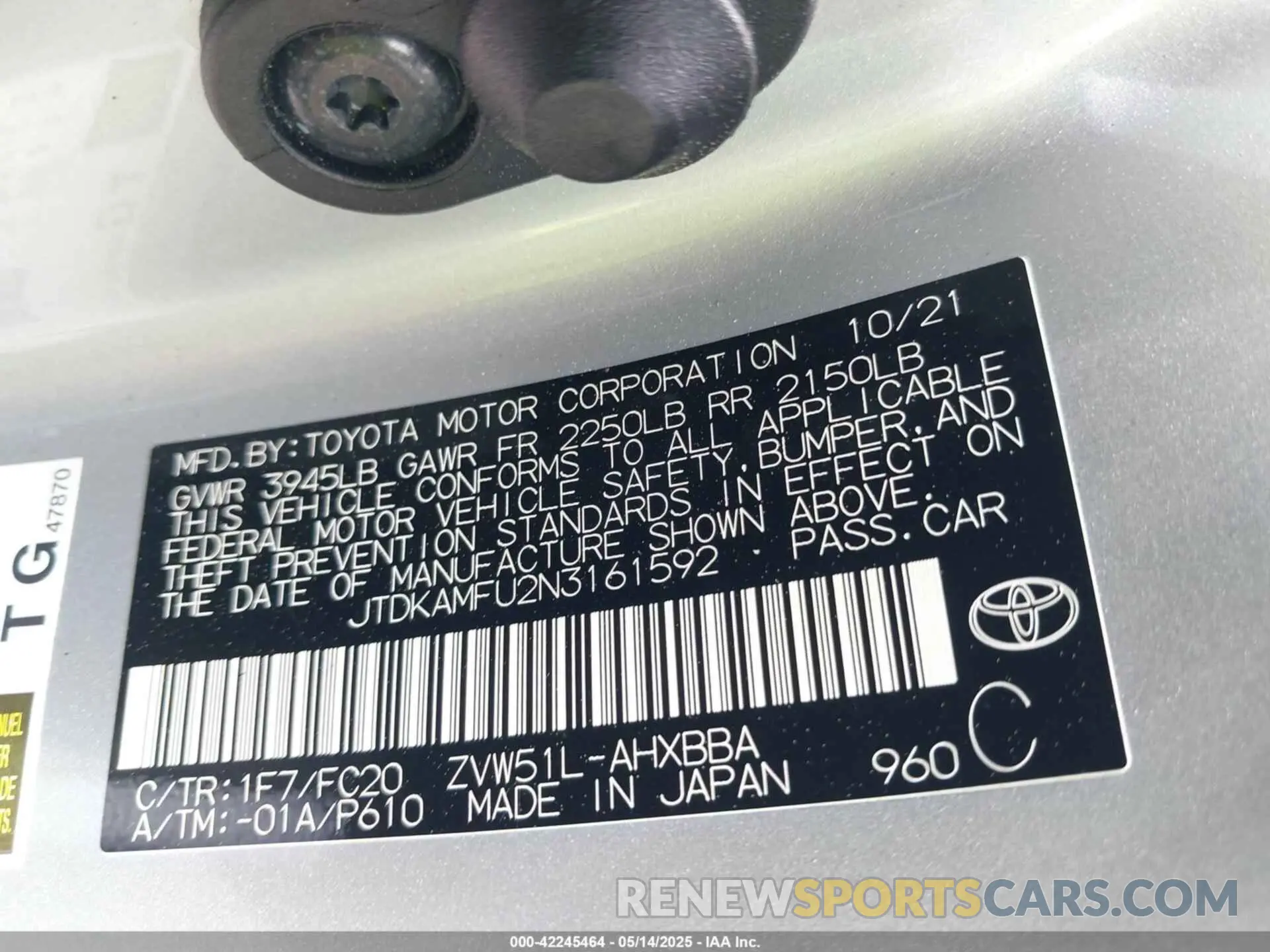 9 Фотография поврежденного автомобиля JTDKAMFU2N3161592 TOYOTA PRIUS 2022