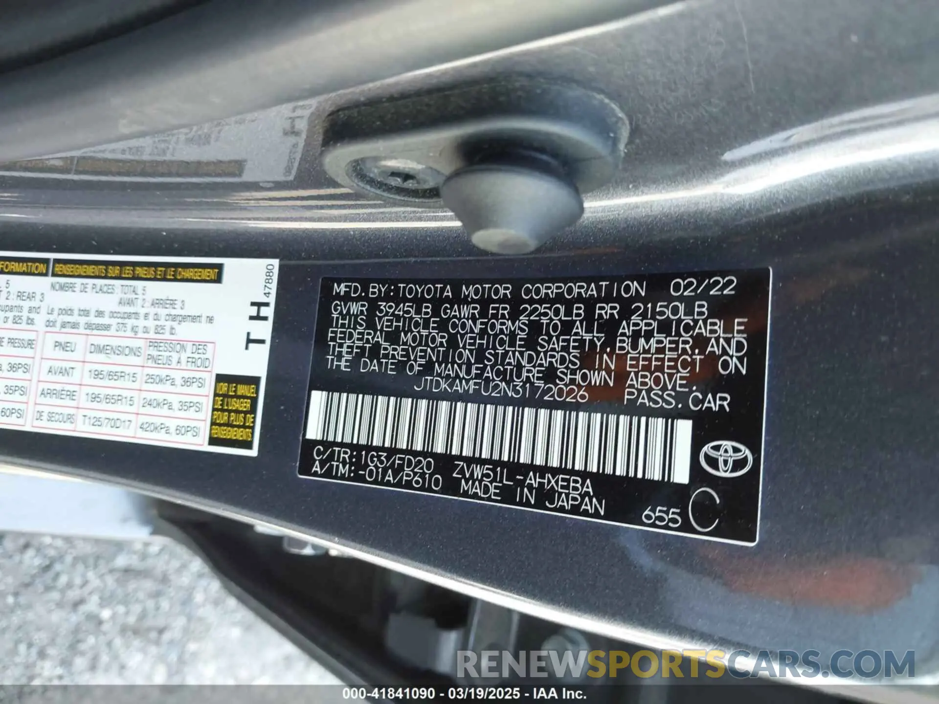 9 Фотография поврежденного автомобиля JTDKAMFU2N3172026 TOYOTA PRIUS 2022