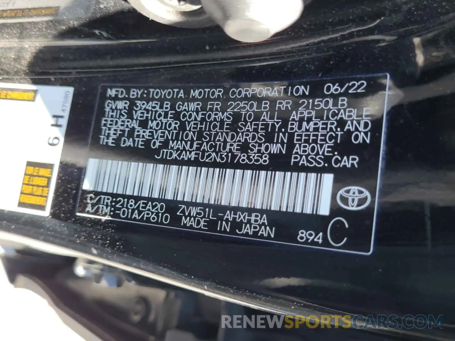 38 Фотография поврежденного автомобиля JTDKAMFU2N3178358 TOYOTA PRIUS 2022