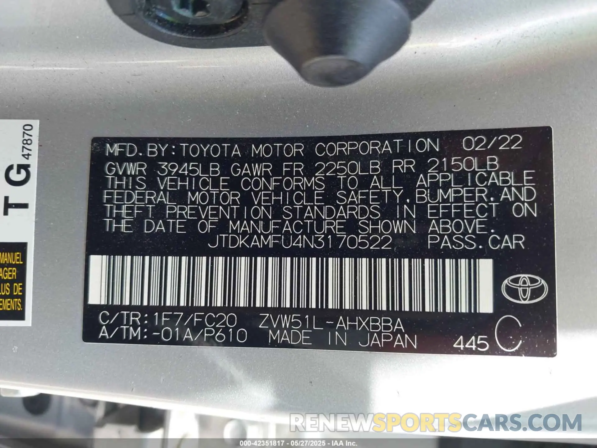 9 Photograph of a damaged car JTDKAMFU4N3170522 TOYOTA PRIUS 2022