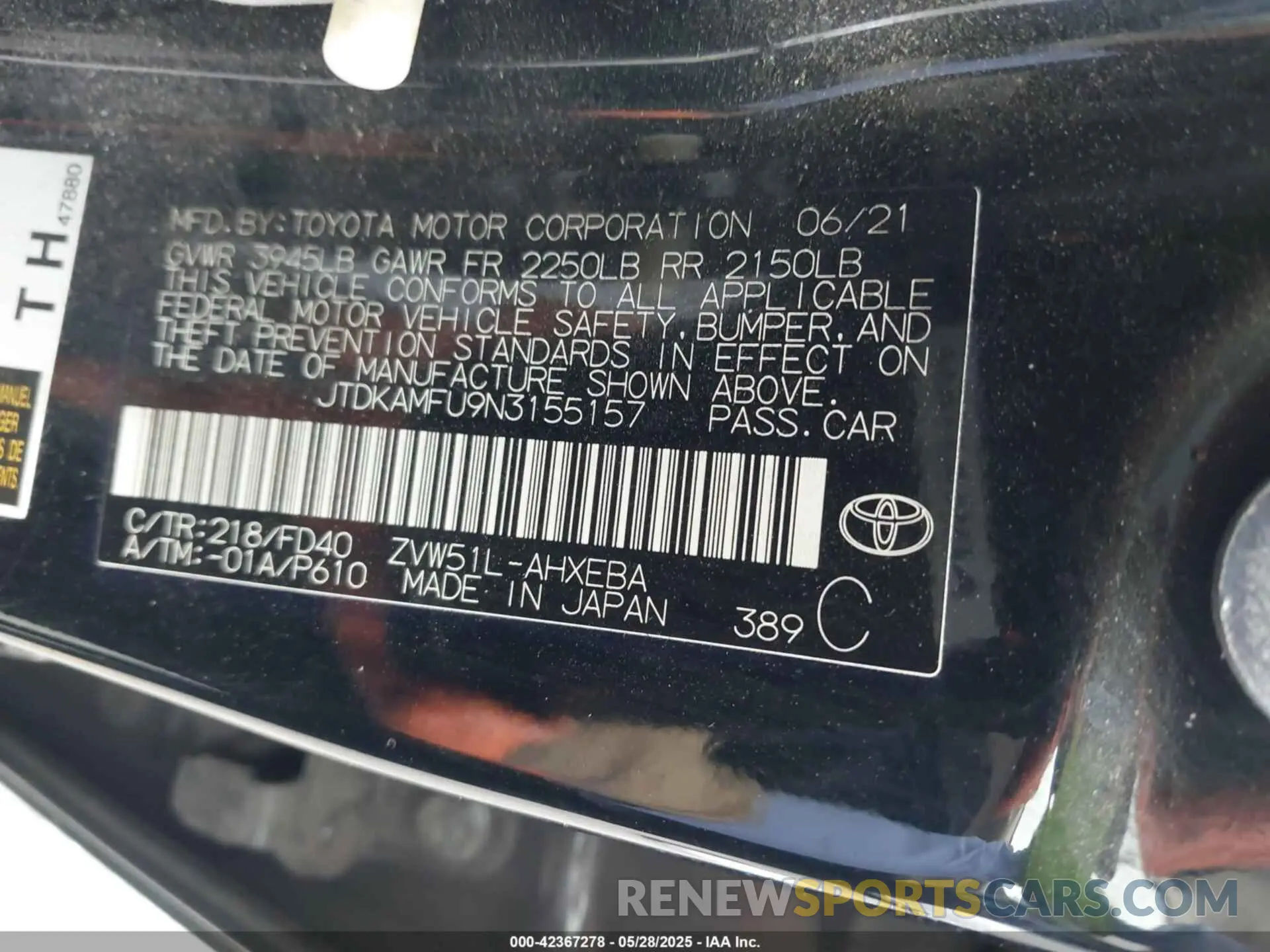 9 Фотография поврежденного автомобиля JTDKAMFU9N3155157 TOYOTA PRIUS 2022