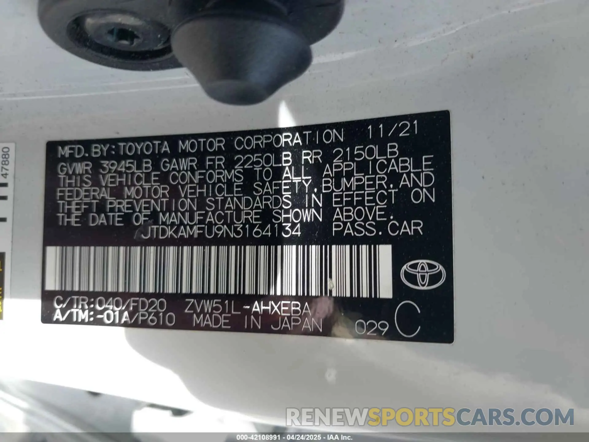 9 Фотография поврежденного автомобиля JTDKAMFU9N3164134 TOYOTA PRIUS 2022