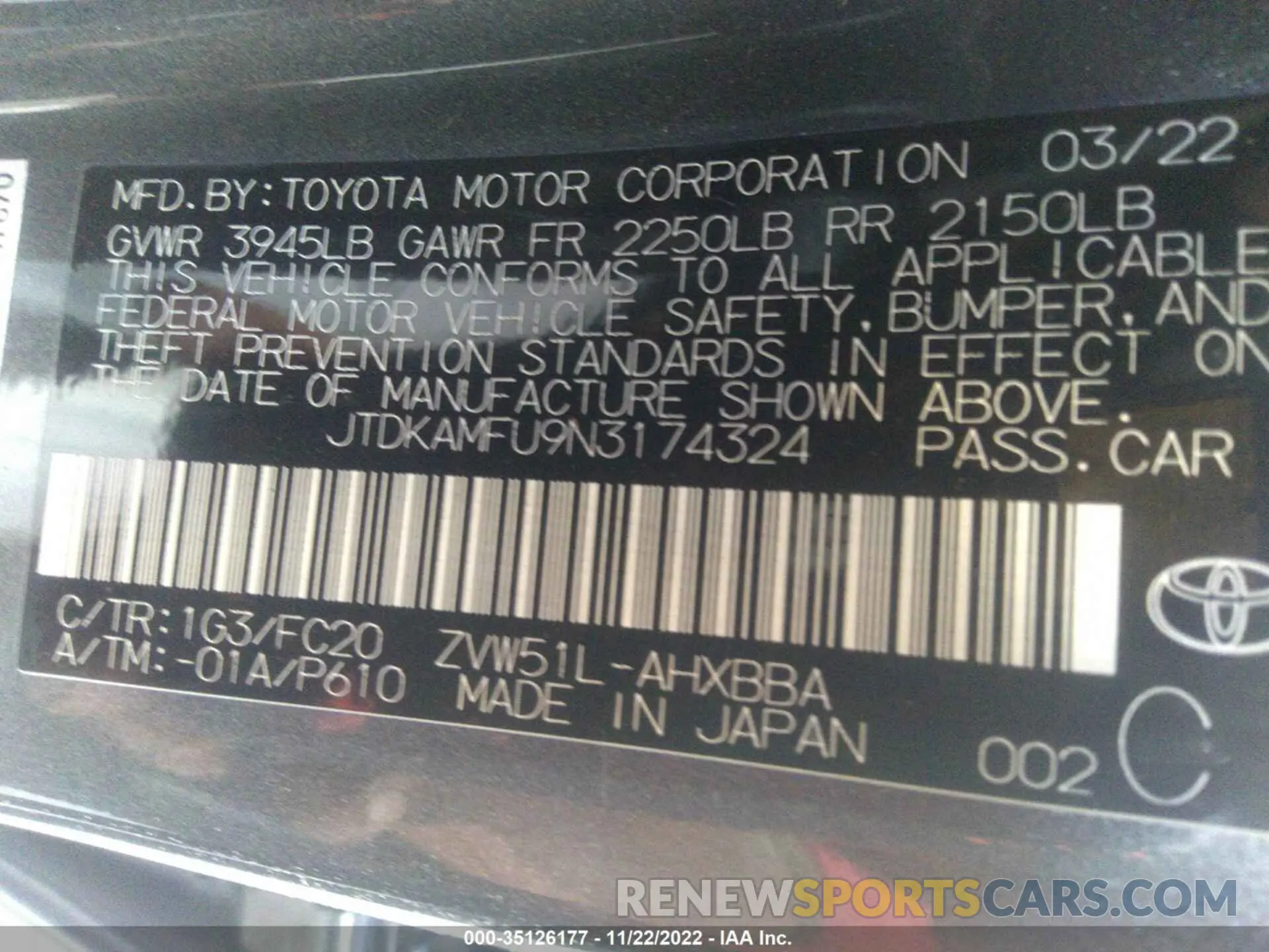 9 Photograph of a damaged car JTDKAMFU9N3174324 TOYOTA PRIUS 2022