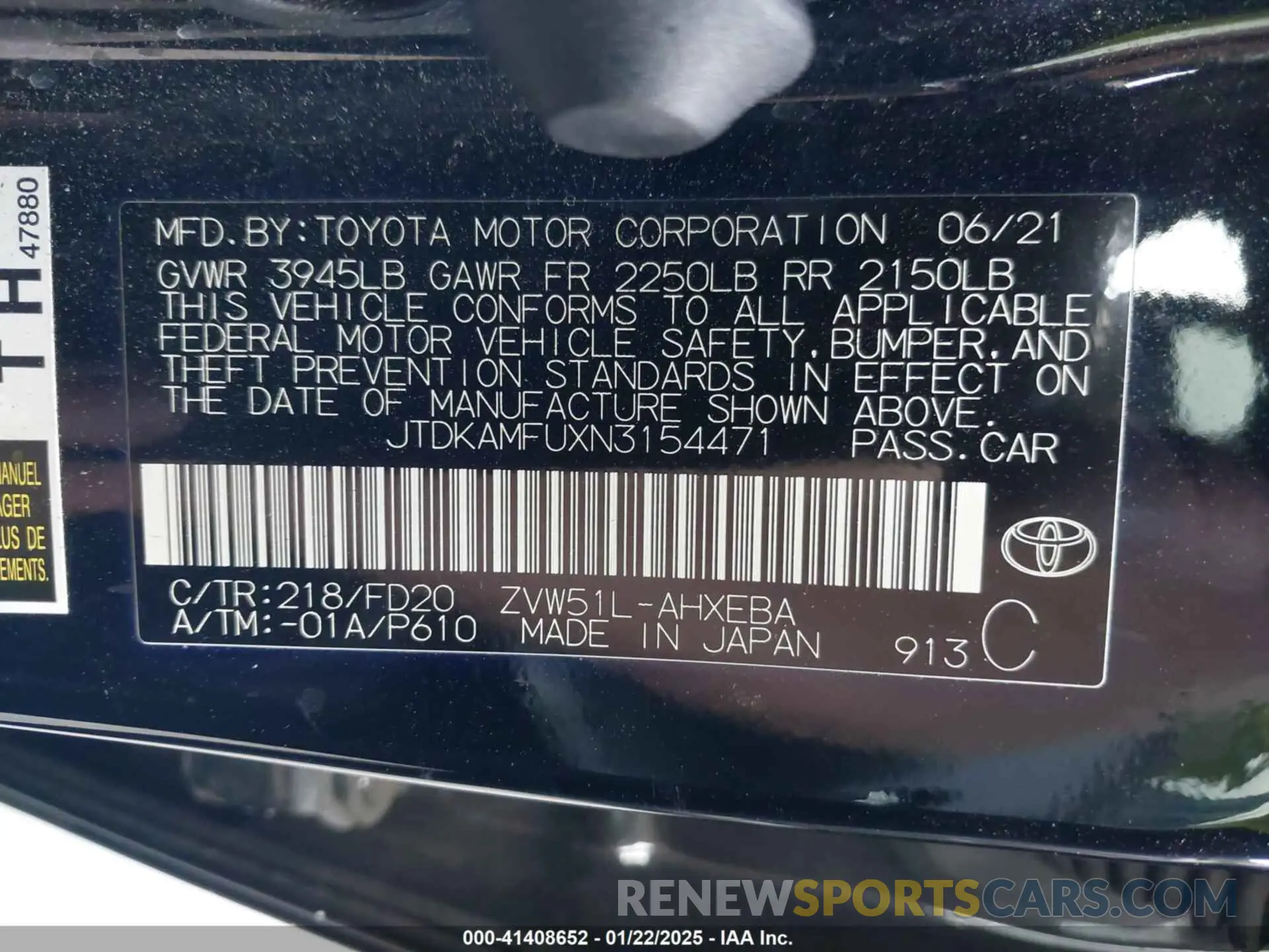 9 Фотография поврежденного автомобиля JTDKAMFUXN3154471 TOYOTA PRIUS 2022