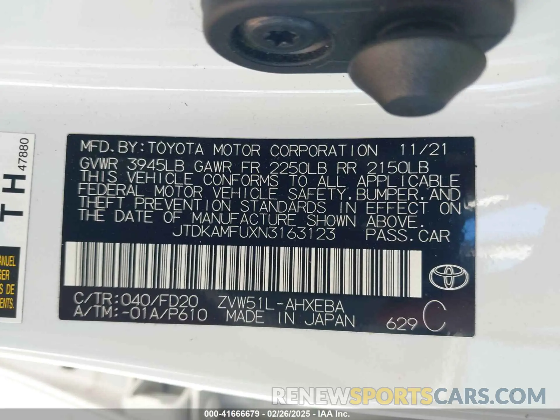 9 Фотография поврежденного автомобиля JTDKAMFUXN3163123 TOYOTA PRIUS 2022
