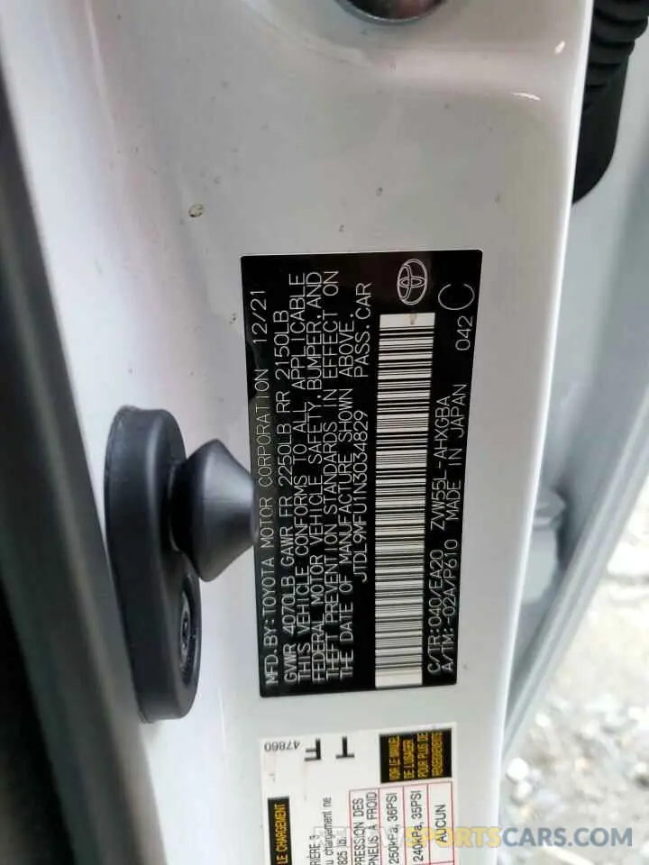 12 Photograph of a damaged car JTDL9MFU1N3034829 TOYOTA PRIUS 2022