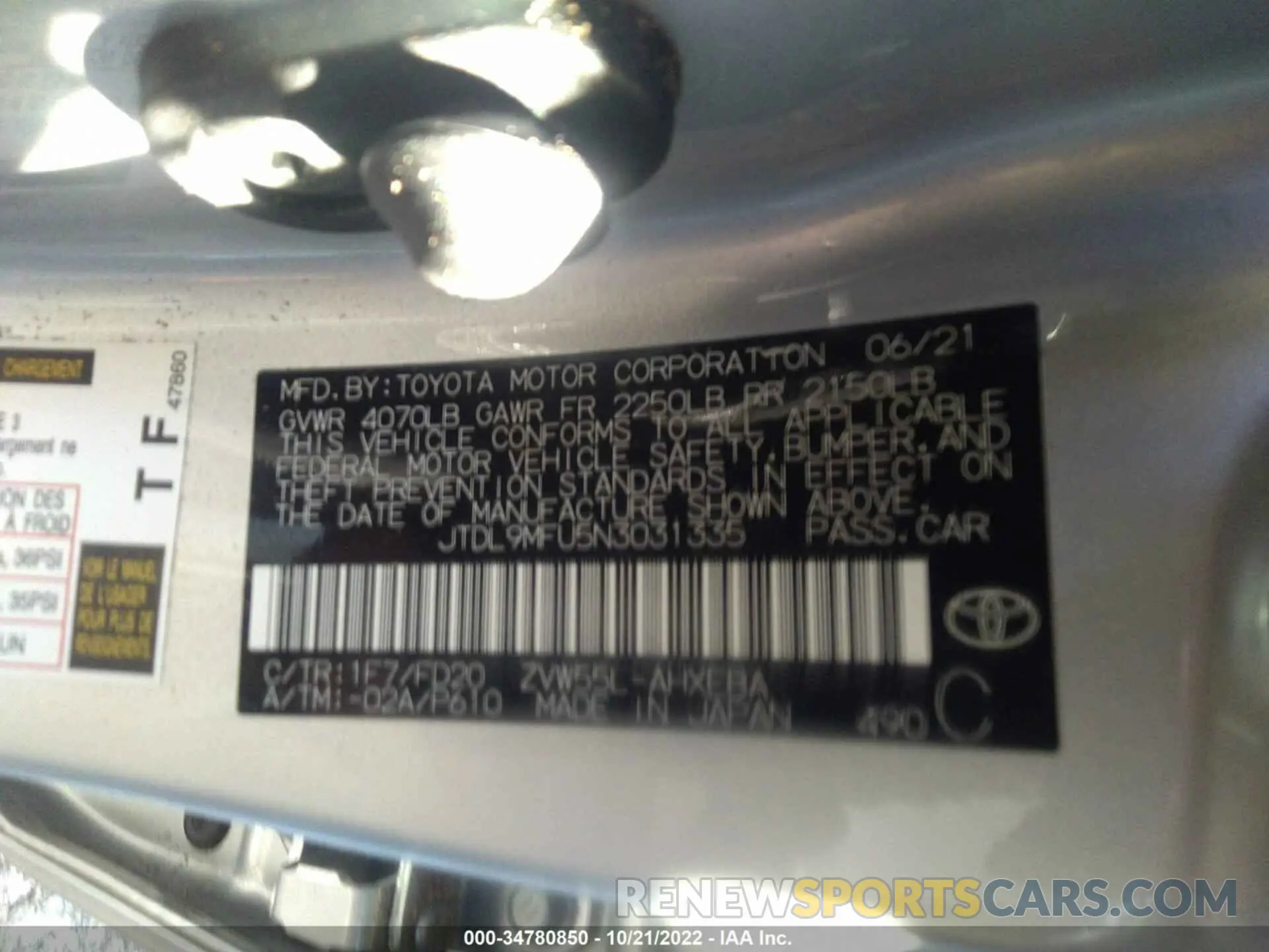 9 Фотография поврежденного автомобиля JTDL9MFU5N3031335 TOYOTA PRIUS 2022