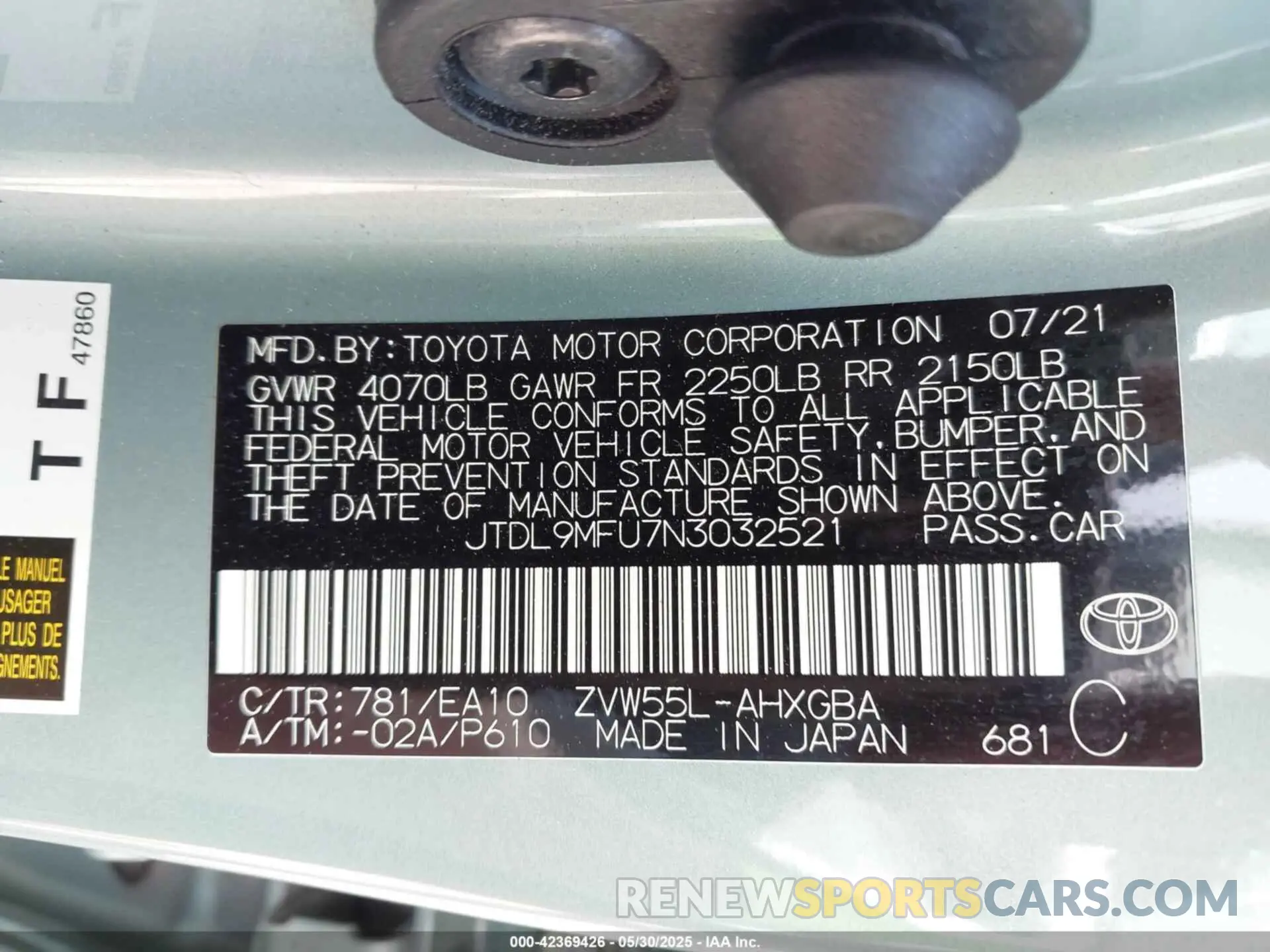 9 Фотография поврежденного автомобиля JTDL9MFU7N3032521 TOYOTA PRIUS 2022