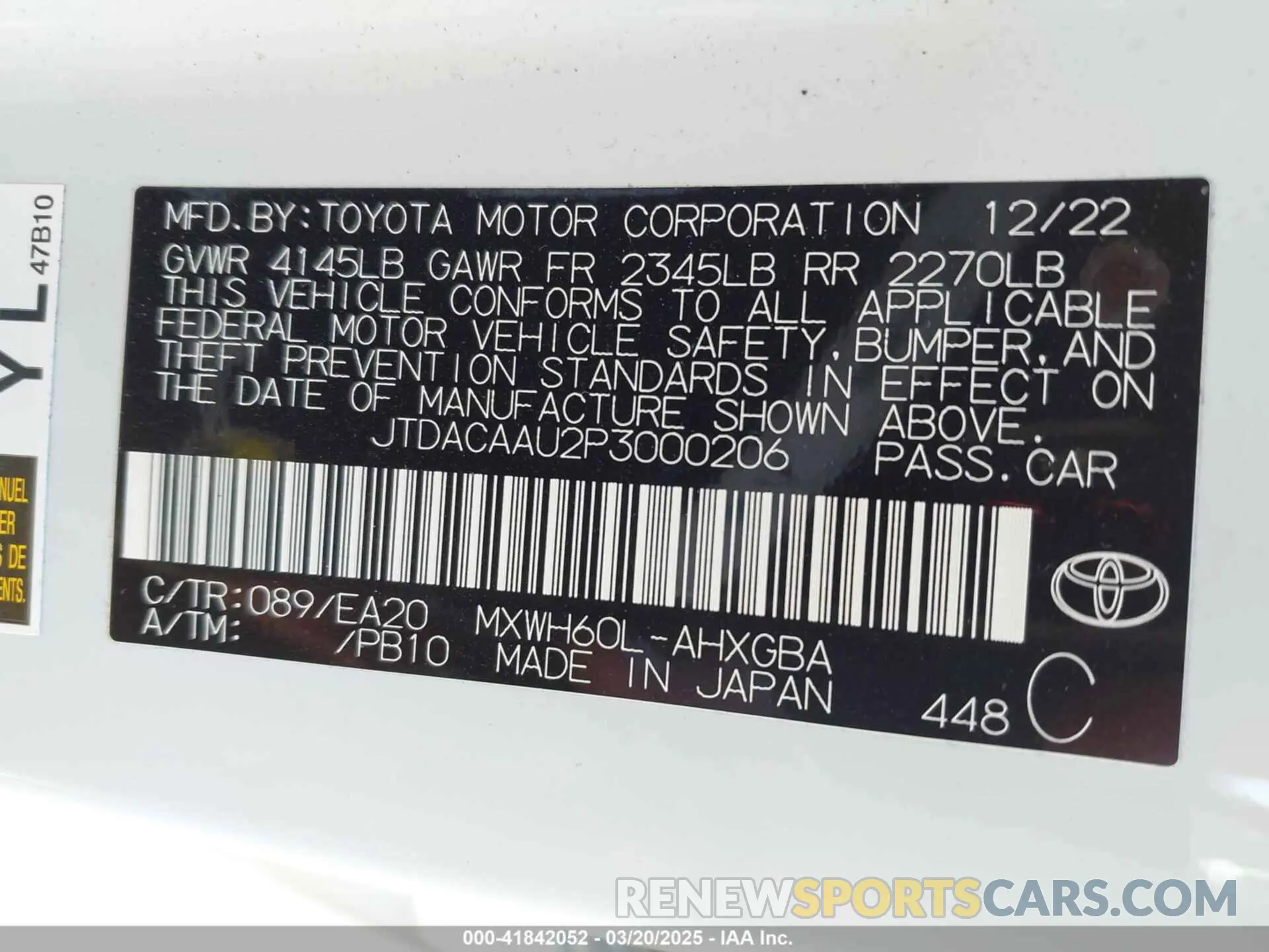 9 Фотография поврежденного автомобиля JTDACAAU2P3000206 TOYOTA PRIUS 2023