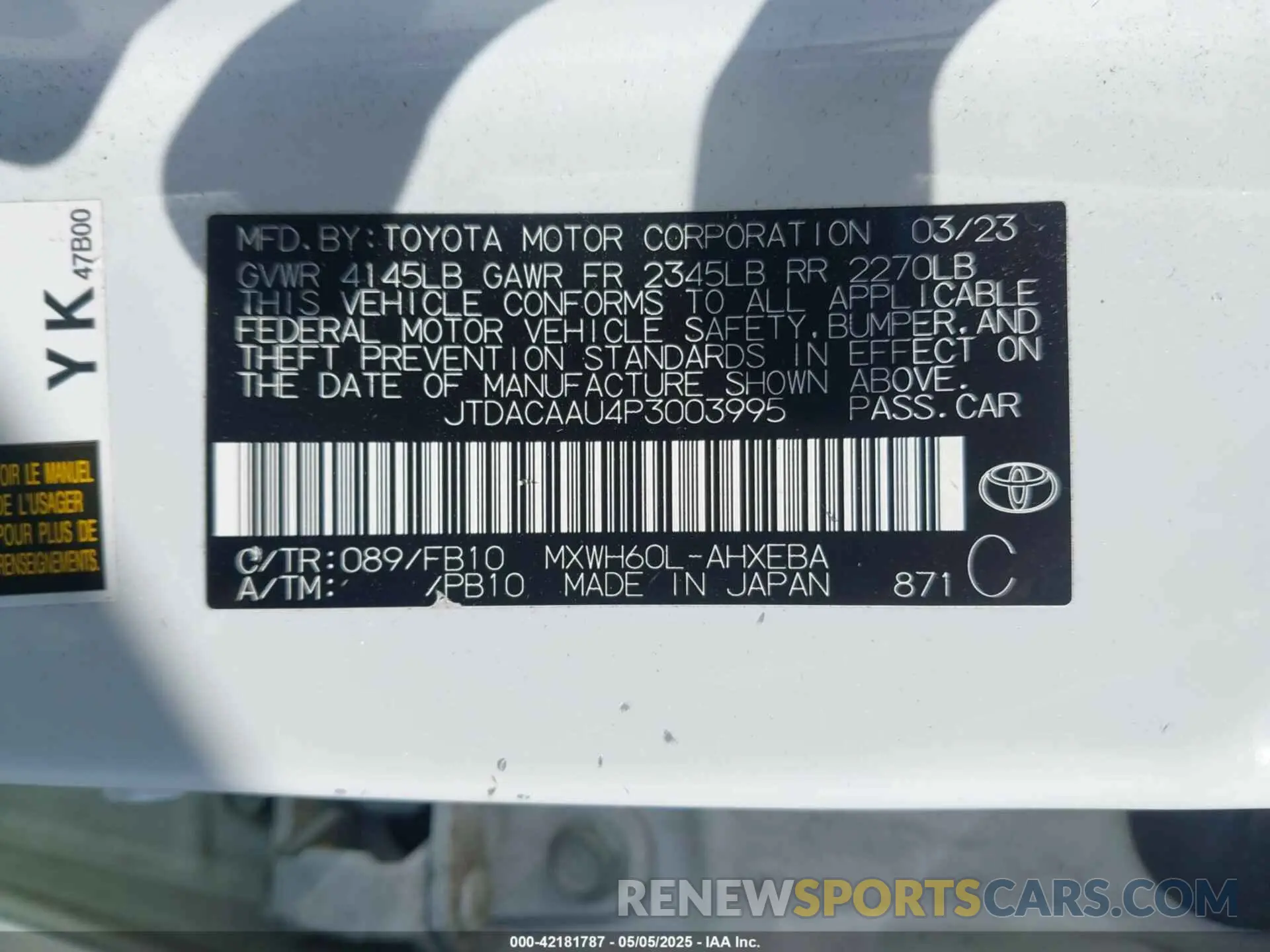 9 Photograph of a damaged car JTDACAAU4P3003995 TOYOTA PRIUS 2023