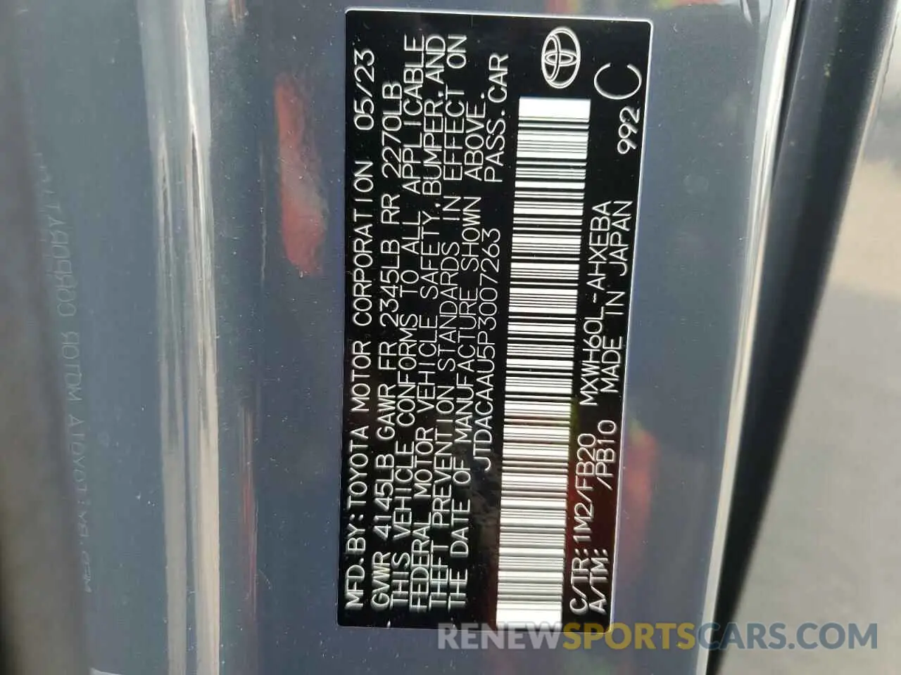 12 Фотография поврежденного автомобиля JTDACAAU5P3007263 TOYOTA PRIUS 2023