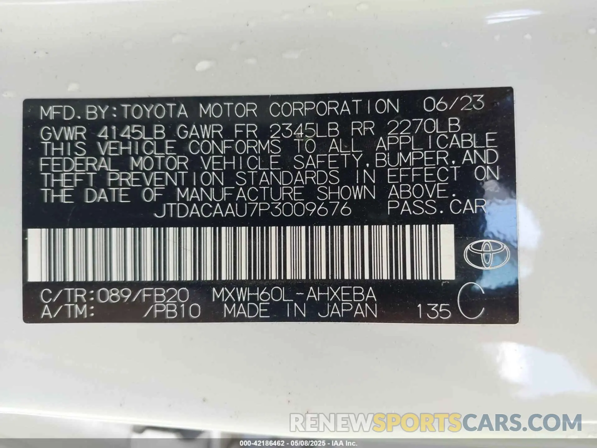 9 Photograph of a damaged car JTDACAAU7P3009676 TOYOTA PRIUS 2023
