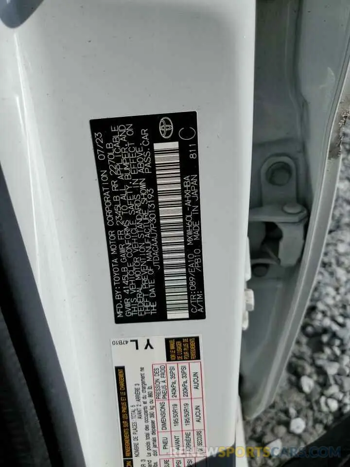 13 Фотография поврежденного автомобиля JTDACAAU7P3013193 TOYOTA PRIUS 2023