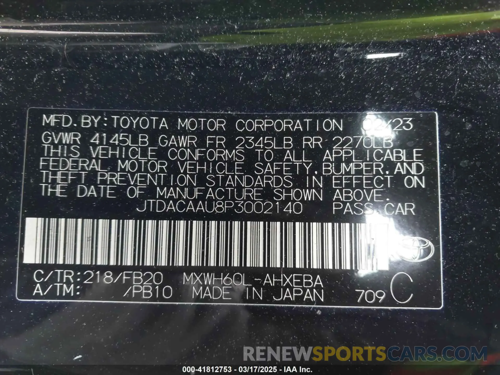 9 Фотография поврежденного автомобиля JTDACAAU8P3002140 TOYOTA PRIUS 2023