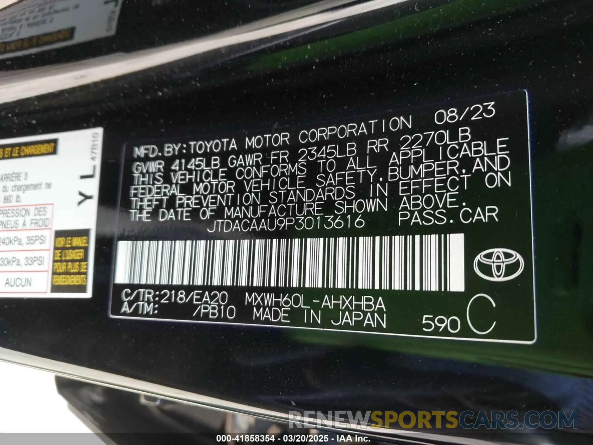 9 Photograph of a damaged car JTDACAAU9P3013616 TOYOTA PRIUS 2023
