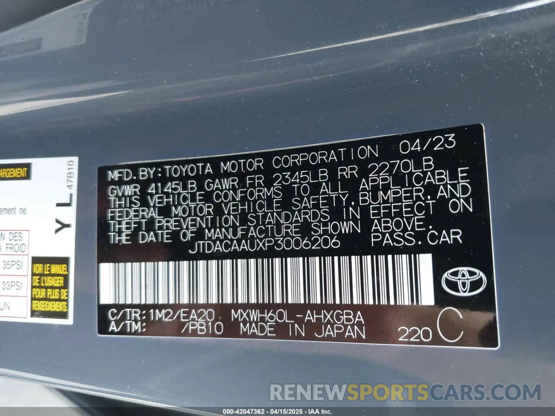 9 Фотография поврежденного автомобиля JTDACAAUXP3006206 TOYOTA PRIUS 2023