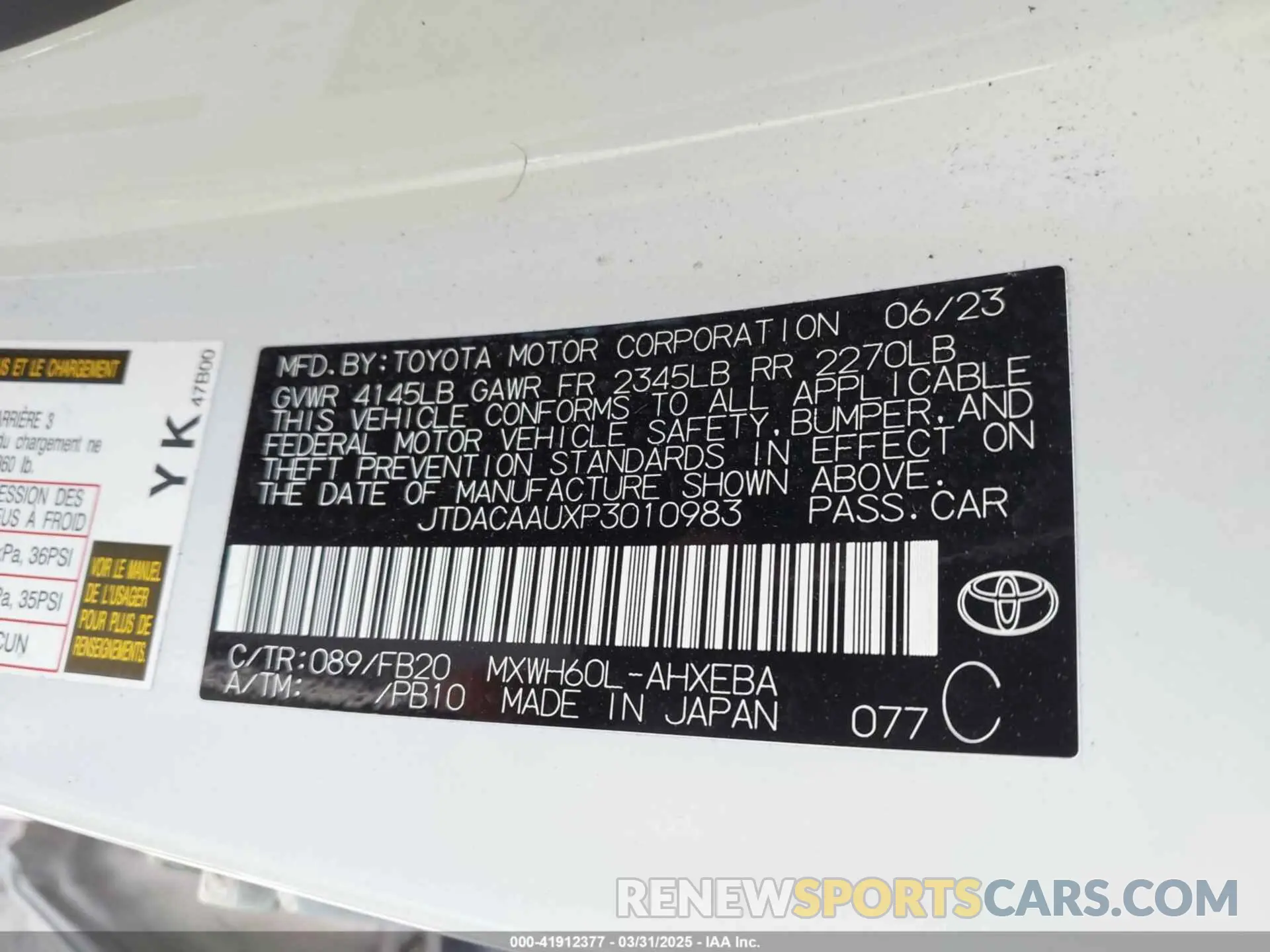 9 Фотография поврежденного автомобиля JTDACAAUXP3010983 TOYOTA PRIUS 2023