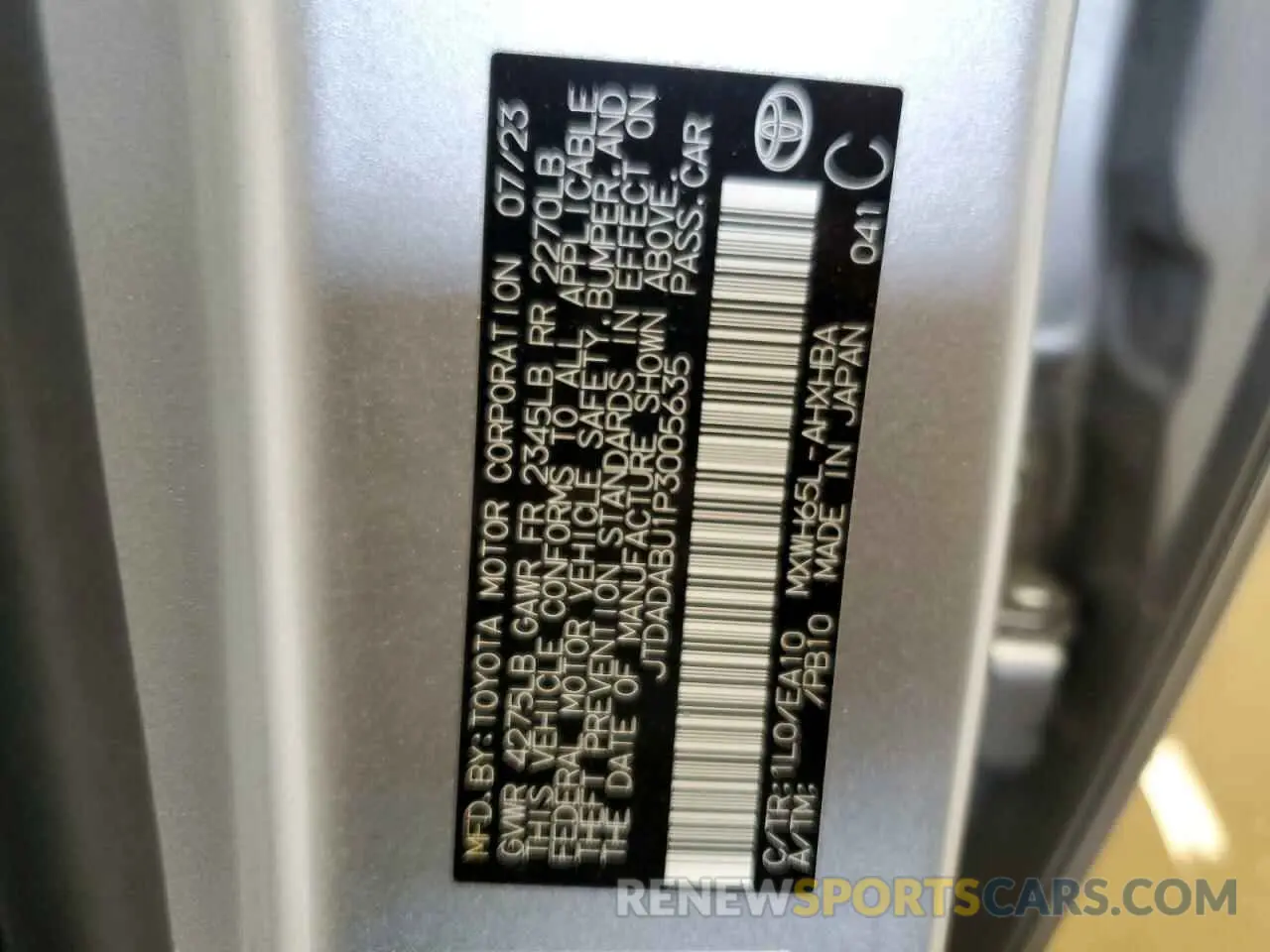 12 Фотография поврежденного автомобиля JTDADABU1P3005635 TOYOTA PRIUS 2023