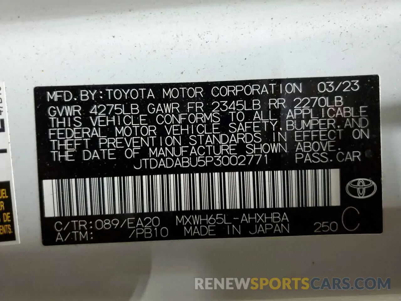 13 Фотография поврежденного автомобиля JTDADABU5P3002771 TOYOTA PRIUS 2023