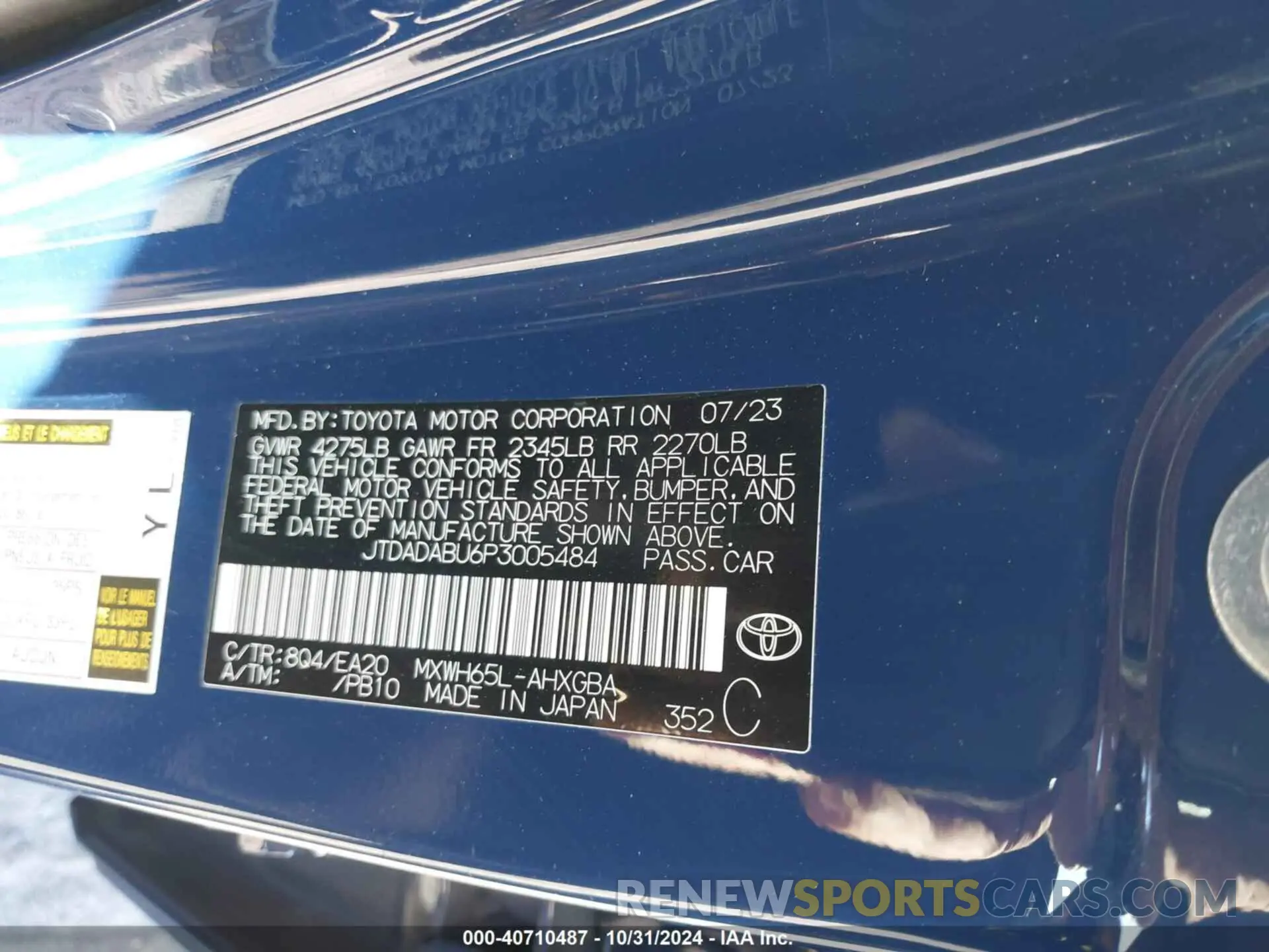 9 Фотография поврежденного автомобиля JTDADABU6P3005484 TOYOTA PRIUS 2023