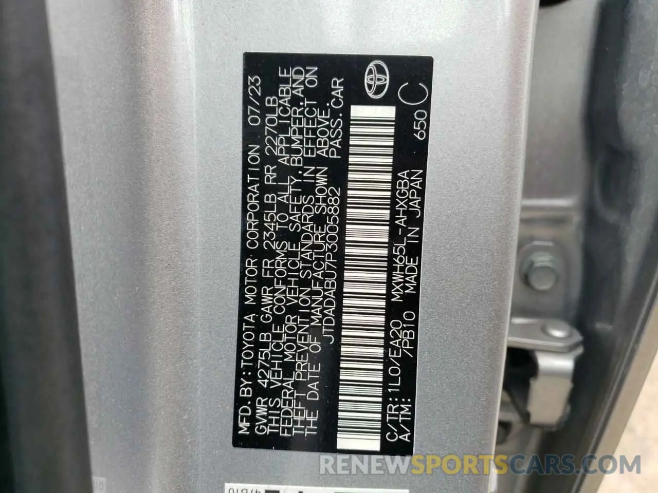 12 Фотография поврежденного автомобиля JTDADABU7P3005882 TOYOTA PRIUS 2023